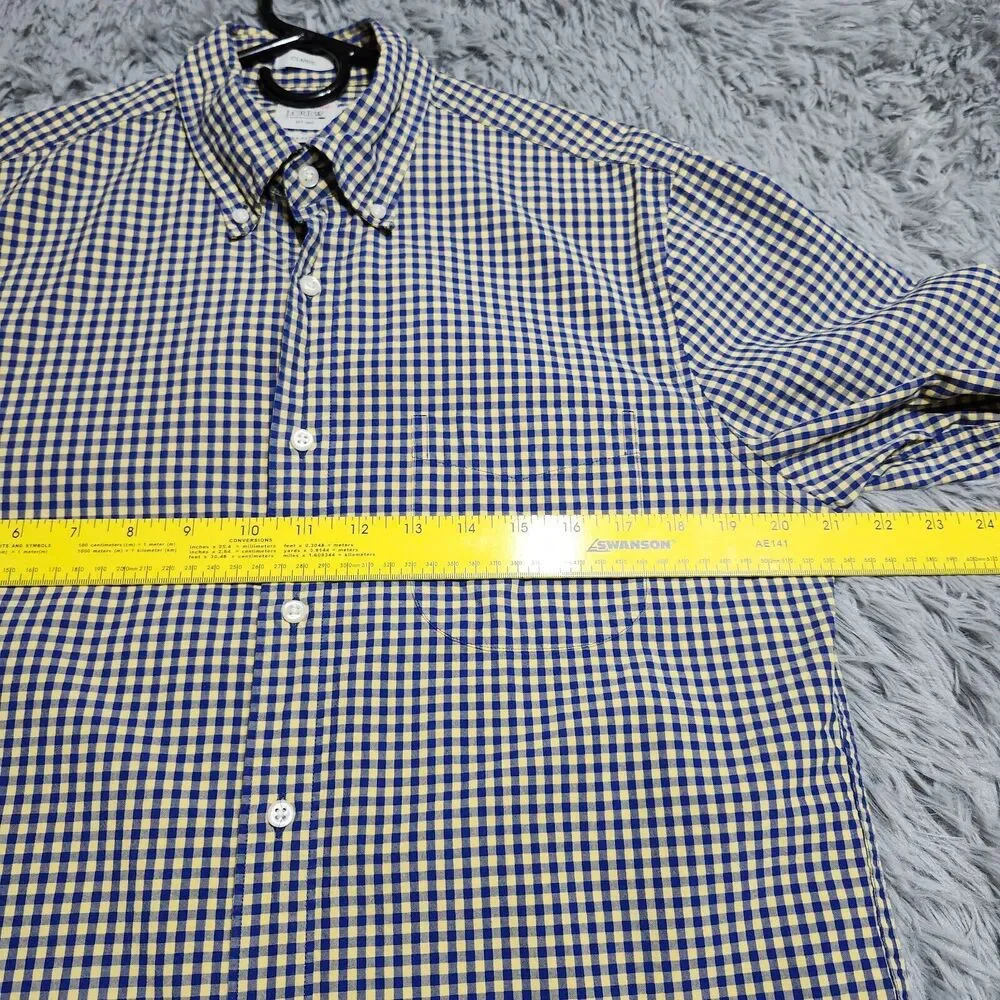 J Crew Button Down Shirt Mens Medium Secret Wash Cotton Yellow Blue Gingham J.‎